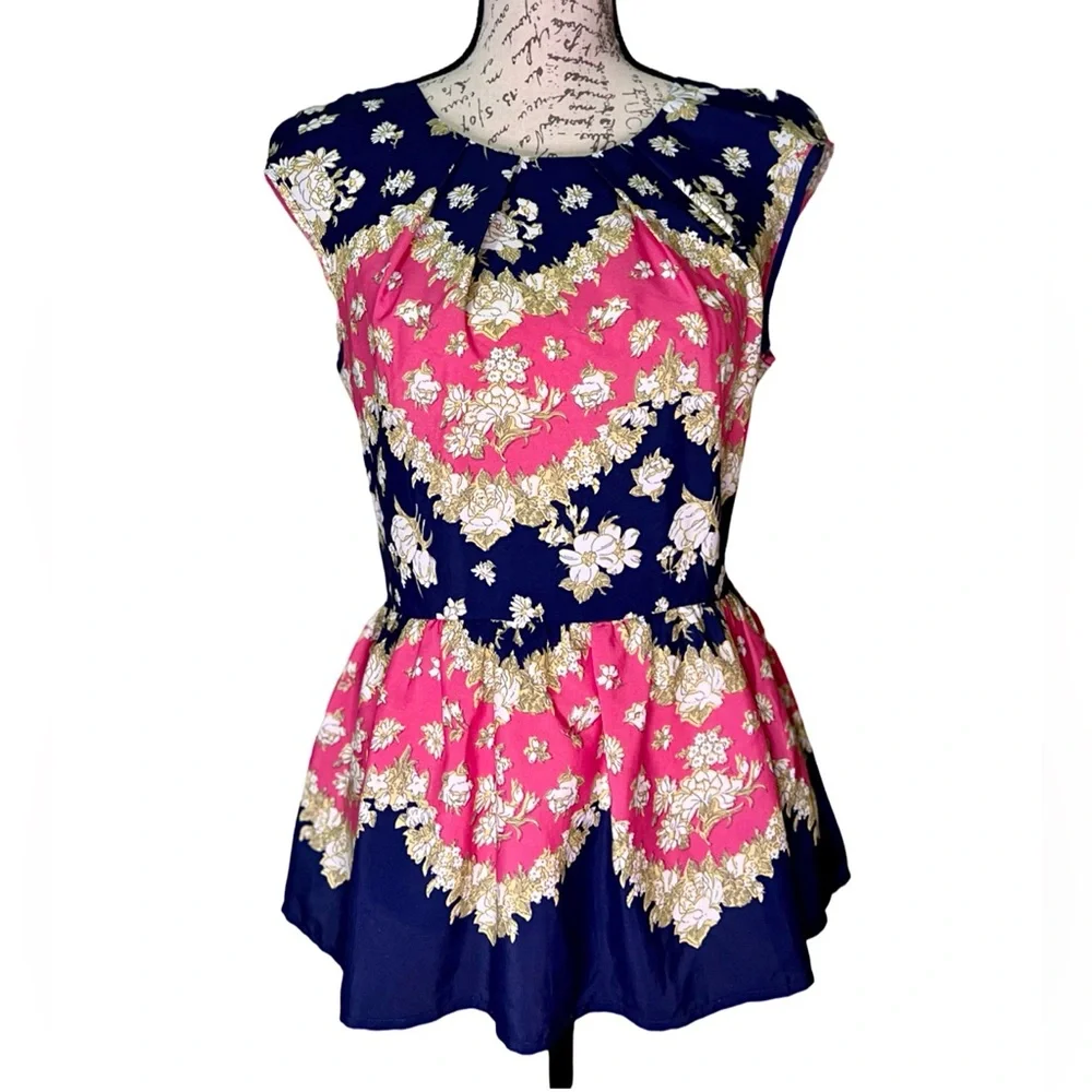 Pim + Larkin | Women’s Floral Peplum Blouse, Short Sleeve, Size S - Picture 4 of 13